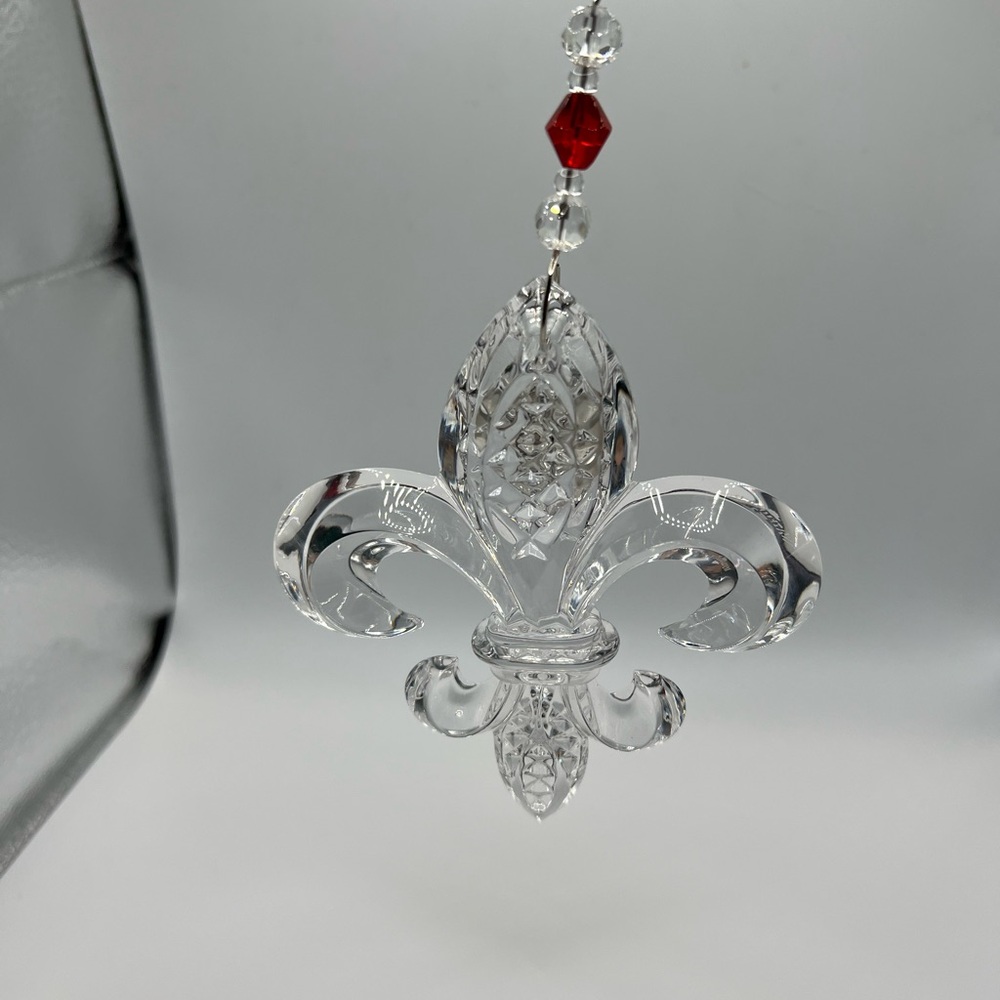 Waterford Crystal Fleur-de-Lis Ornament with Red Crystal hanger